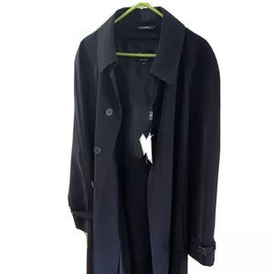 AFAZZY New York Mens Long Lined Polyester Microfiber Trench Top Coat Black Sz 42